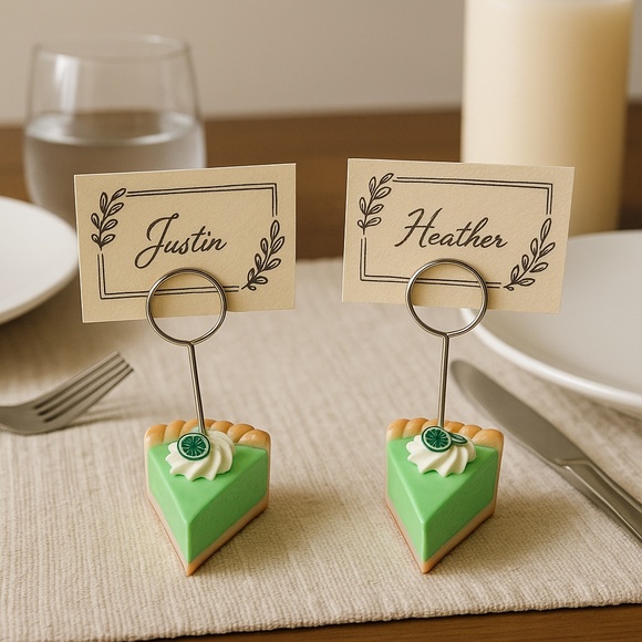 Key Lime Pie Place Card Holders - Set of 2 Hand-Sculpted Table Decor - Name Card - Picture 2 of 13